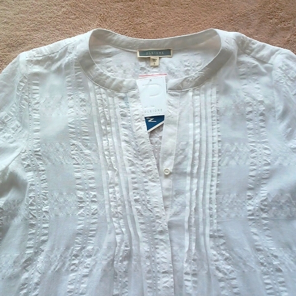Pleione Tops - PLEIONE BOHO SEERSUCKER WHITE BLOUSE NWT SIZE SMALL